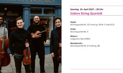 Isidore String Quartet mit Instrumenten, führt zum Kalendereintrag