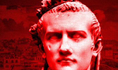 Büste von Caligula in rot gehalten, führt zum Kalendereintrag
