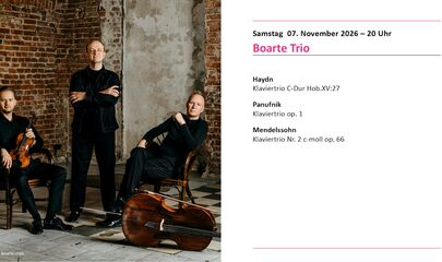 Boarte Trio mit Instrumenten, führt zum Kalendereintrag
